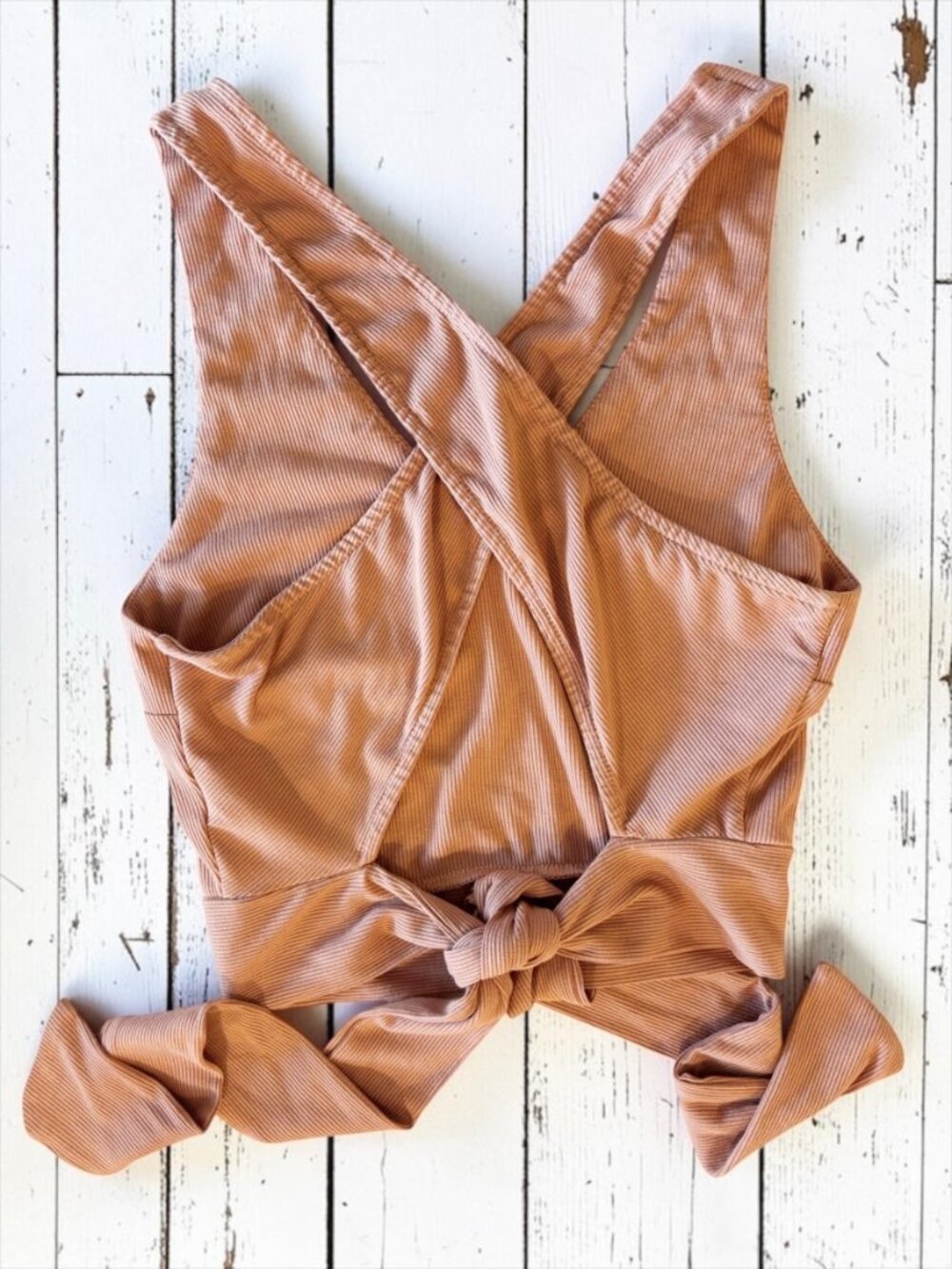 ILLA ILLA Ribbed Wrap Tie Back Crop Top Peachy Blush Size Large - Picture 9 of 9
